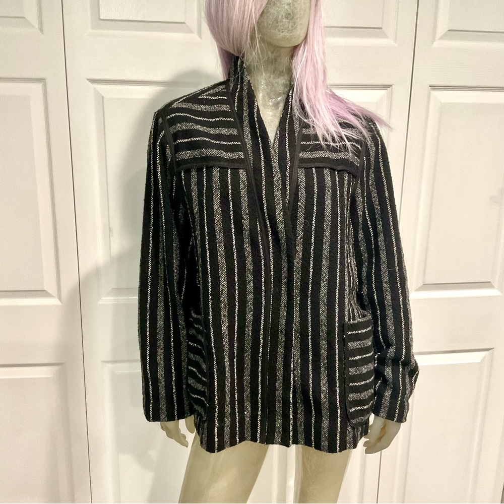 GAP Black and Grey Striped Women's Cardigan/Jacket
